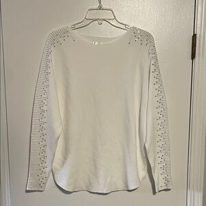 Siren Lily White Sweater with Embellished Sleeves